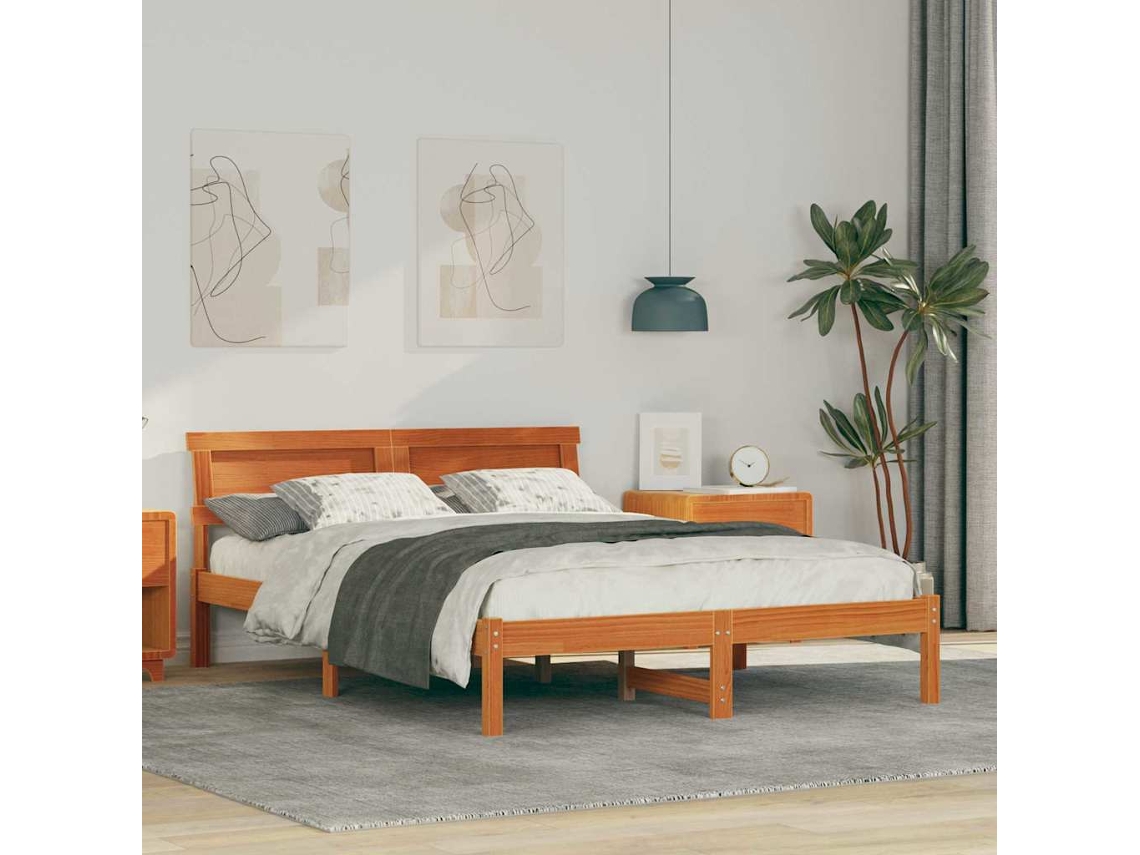 Vidaxl Estrutura Da Cama Com Cabeceira Marrom Cera 135 X 190 Cm