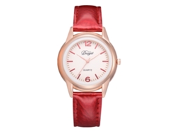 Relógio de Pulso Feminino Disu com Cinto de Couro Pu e Dial Redondo Vermelho