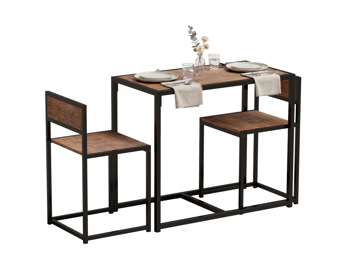 Conjunto De Mesa De Bar De 3 Peças, Conjunto De Mesa Alta, 3 Peças, 2 Cadeiras, 1 Mesa, 90 Cm X 47 Cm X 76 Cm, Marrom + Preto