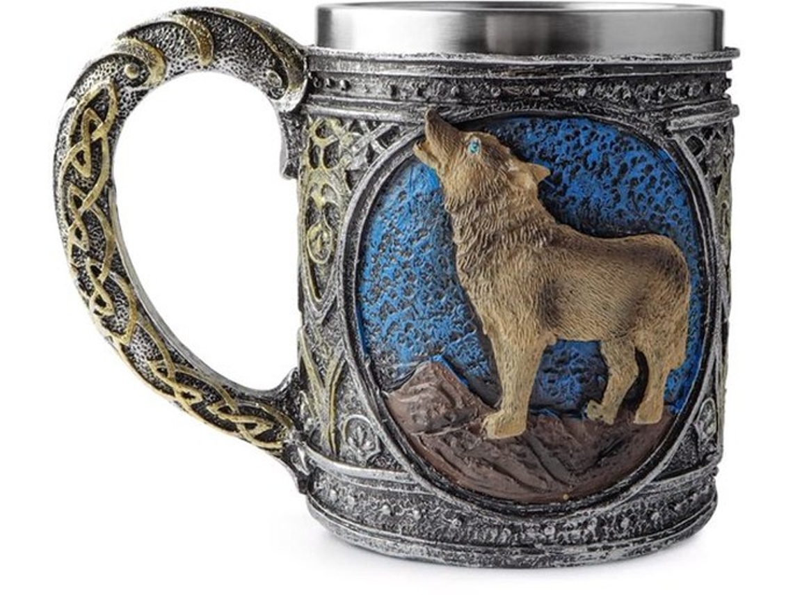 Copo 3d Estereoscópico Com Tema De Lobo - Copo De Café - Pinte Retro - Bebida - Presente Para Homens - Aço Inoxidável - Capacidade 450ml