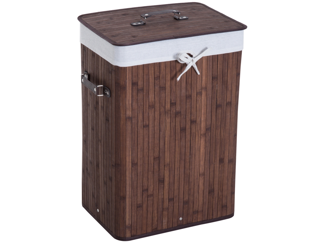 Cesto de Roupa Bambu, Pu e Lona Cor Marrom 40x30x60 cm Homcom