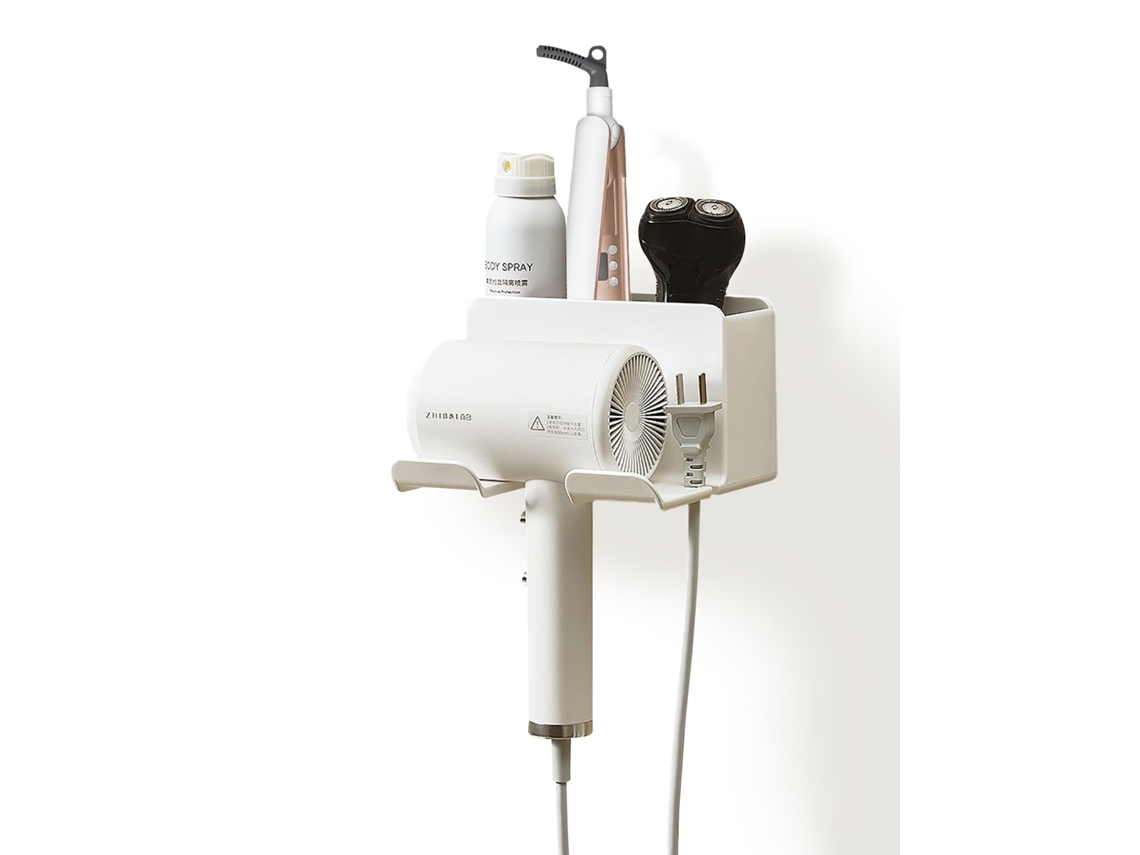 Suporte Para Secador De Cabelo, Parede Cabelo Sem Necessidade Furar, Organizador Banheiro Com Compartimento Em Abs E Sistema Gerenciamento C