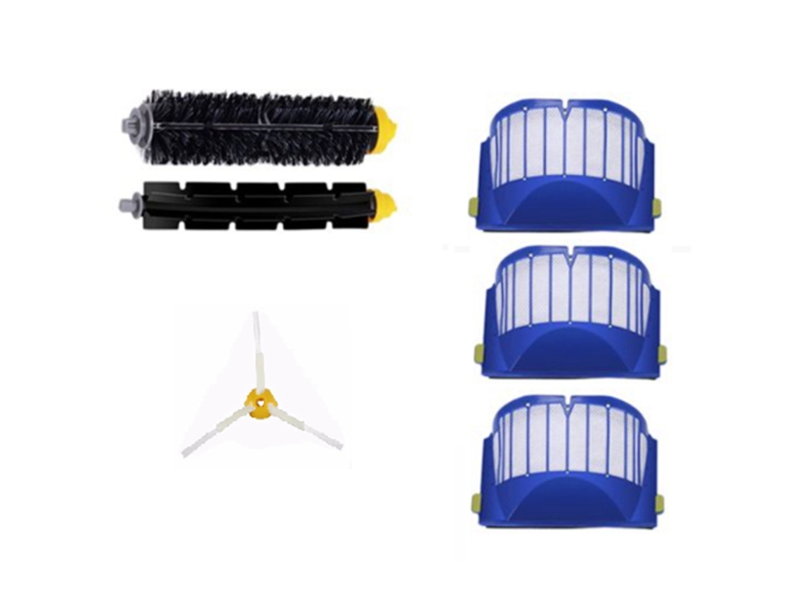 Compatível para Irobot Roomba Série 600, 610 620 625 630 650 660 Cerdas e batedor flexível Kit de filtros de escova de 3 braços 6 peças