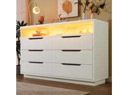 Cômoda Branca 120x40x85cm, Led, 6 Gavetas, Mármore.-hm