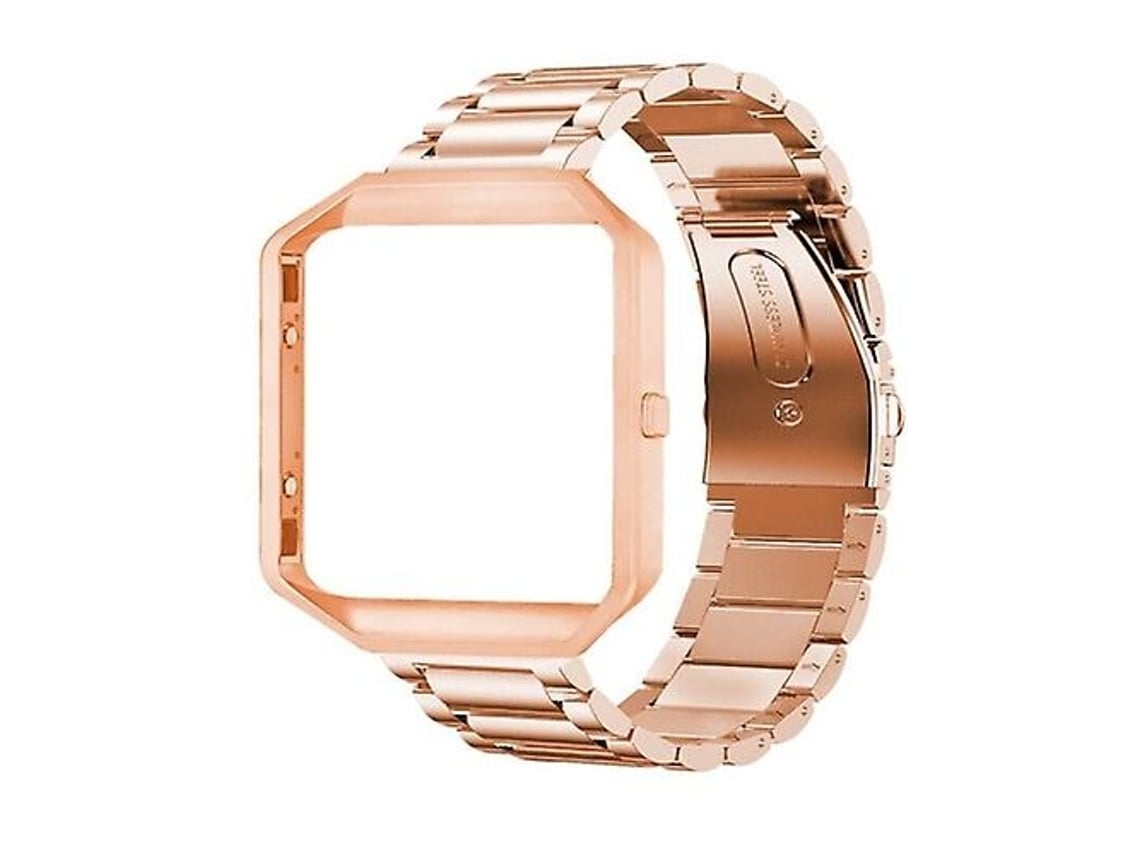 Bracelete Para Fitbit Blaze Moldura De Metal Fivela Borboleta Três Contas Aço Inoxidável Pulseira De Relógio De Metal Ouro Rosa Lalamoli