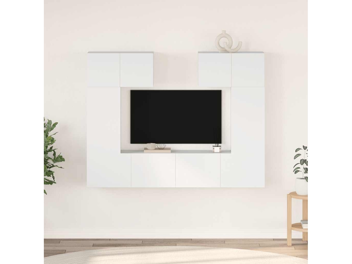 Vidaxl 6 Pcs Conjunto De Móveis De Tv Derivados De Madeira Branco