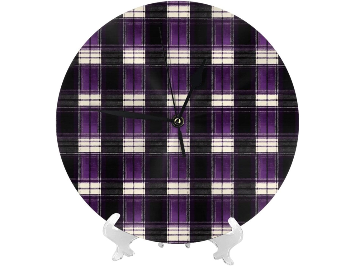 Relógio De Parede De 25cm 10 Polegadas A Bateria, Com Padrão Xadrez Roxo E Branco, Moderno E Silencioso, Pequeno,