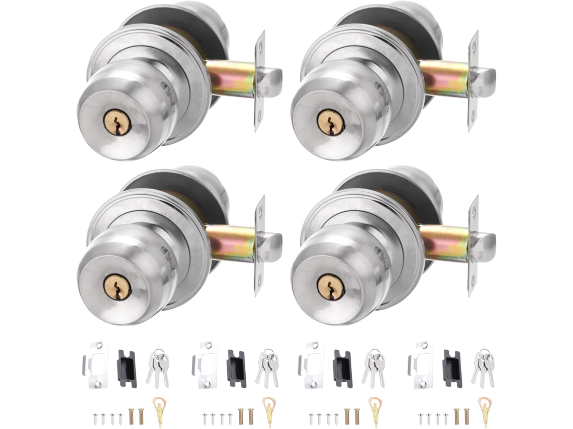 Maçanetas De Porta Patikil Com Chave, 60mm 2, 4 Polegadas, Pacote Com 4 Unidades, Redondas, Em Aço Inoxidável, Para