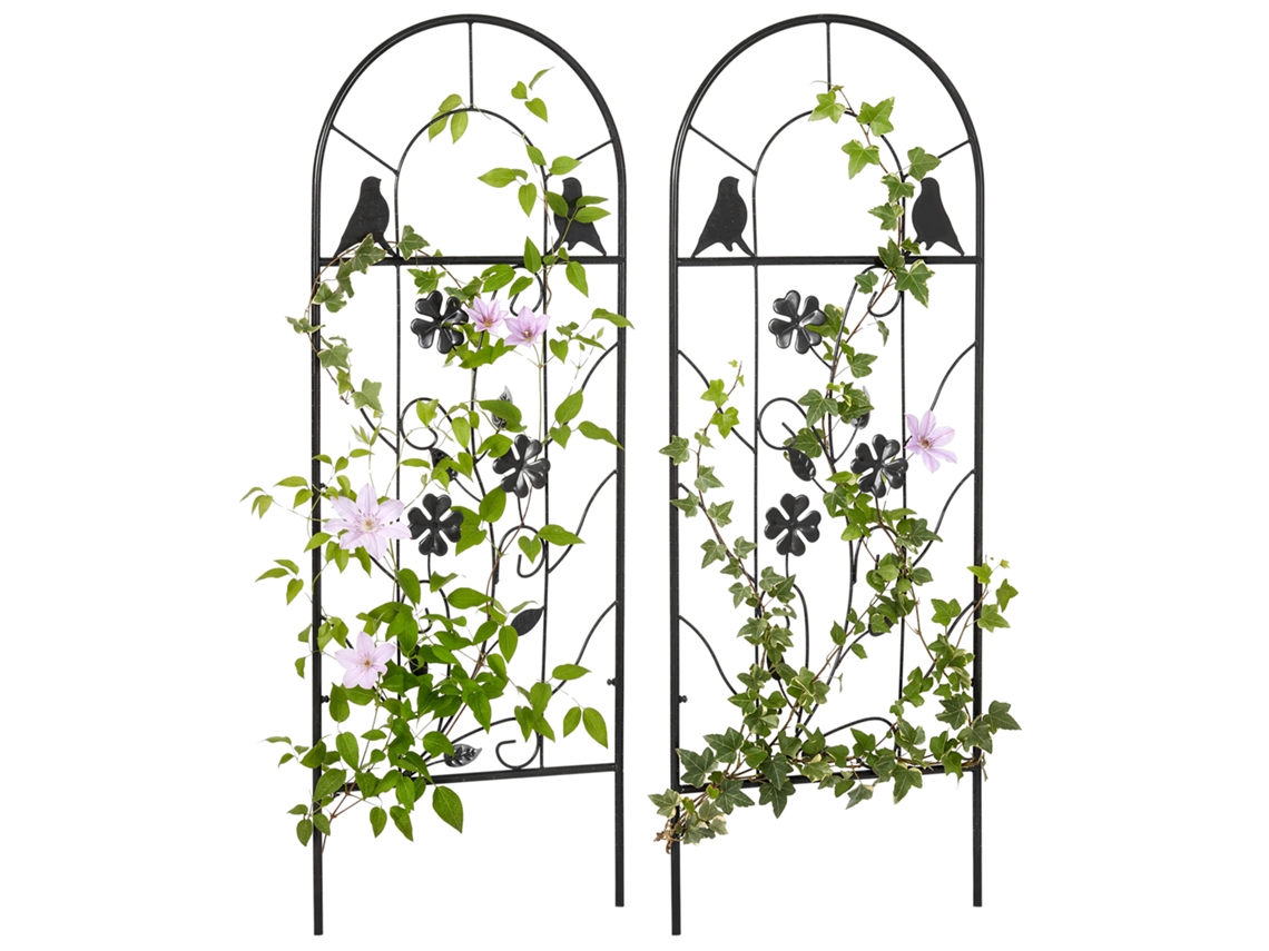 Treliça De Jardim, Conjunto De 2, Suporte Metálico Para Plantas Trepadeiras - 38 X 98 Cm, Preta