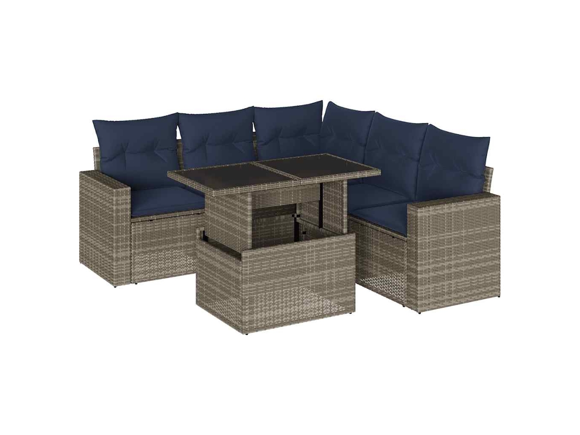 Conjunto de Sofá de Jardim, 6 Peças, Almofadas, Rattan Cinza MAISON EXCLUSIVE
