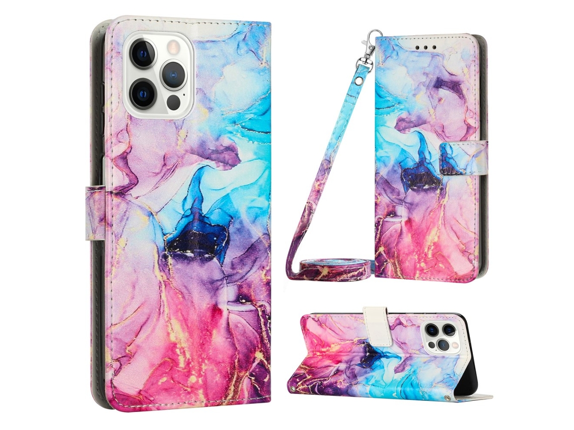 Capa Padrão Mármore Pega Para Iphone 15 Pro Max Pele Sintética Multicor