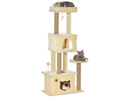 Árvore Grande Bege De Arranhão Gato 60x34x136 Cm Com Plataformas Cavernas Pelúcia Postes Juta