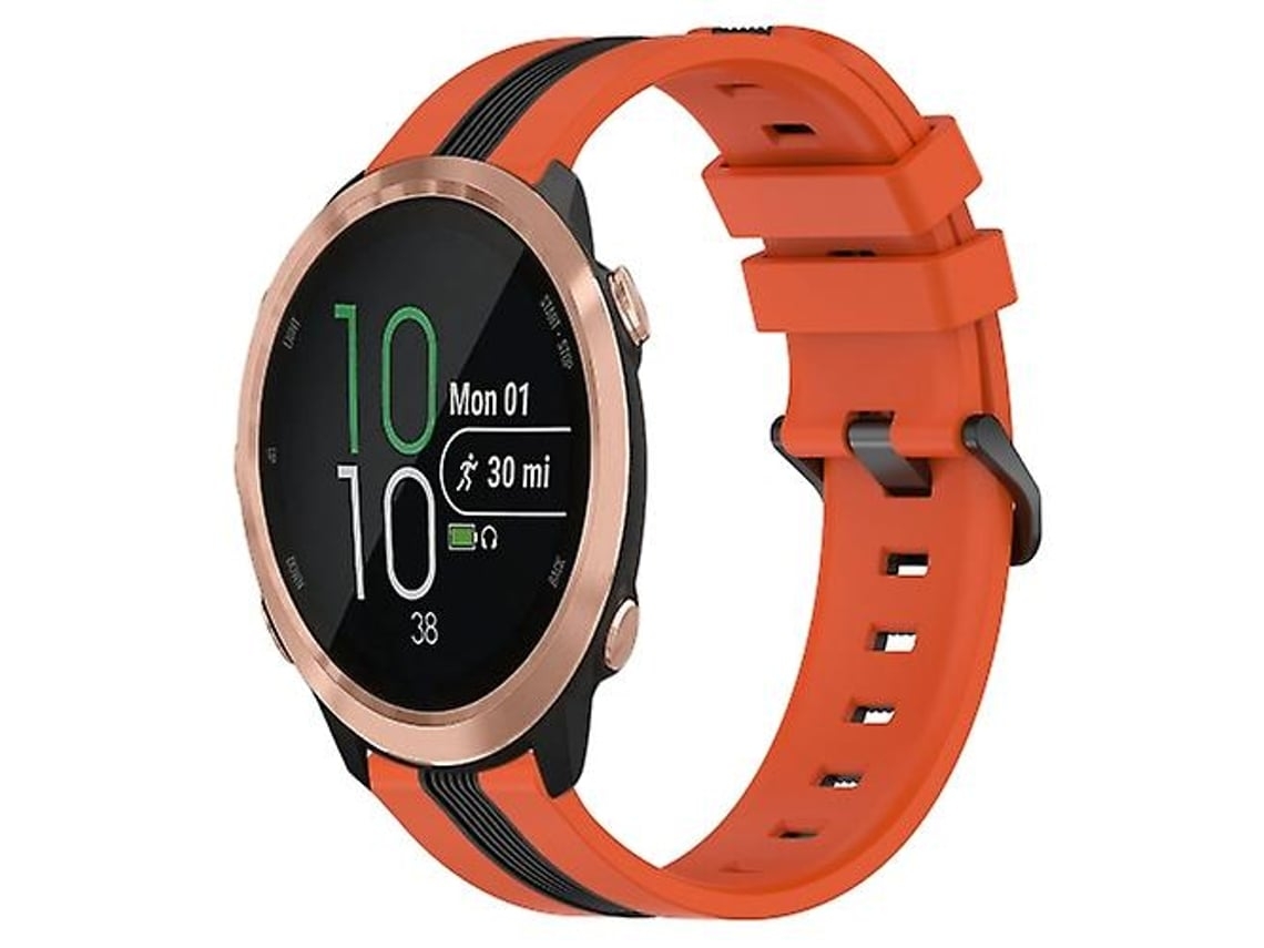 Pulseira De Silicone Bicolor Vertical 20 Mm, Compatível Com Garmin Forerunner 645 Music, Laranja E Preta.