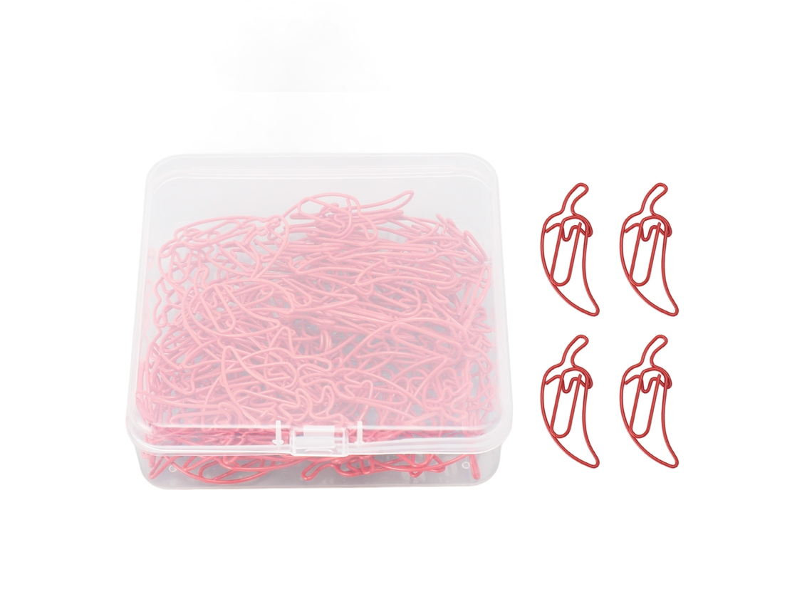 100 Clipes de Papel Decorativos em Forma de Pimentão Vermelho Bonitos com Caixa Transparente para Escritório