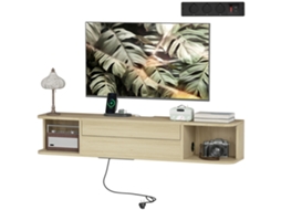 Suporte De Tv Suspenso Com Gavetas E Ilhós Cabos, 120x24x22,4cm, Tvs Até 50 Polegadas Madeira Natural