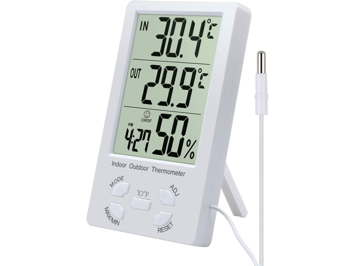 Termómetro E Higrómetro Digital Lcd Com Sonda Para Interior E Exterior