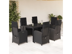 7 Pcs Conjunto De Jantar P/ Jardim C/ Almofadões Vime Pe Preto Dkd Home Decor
