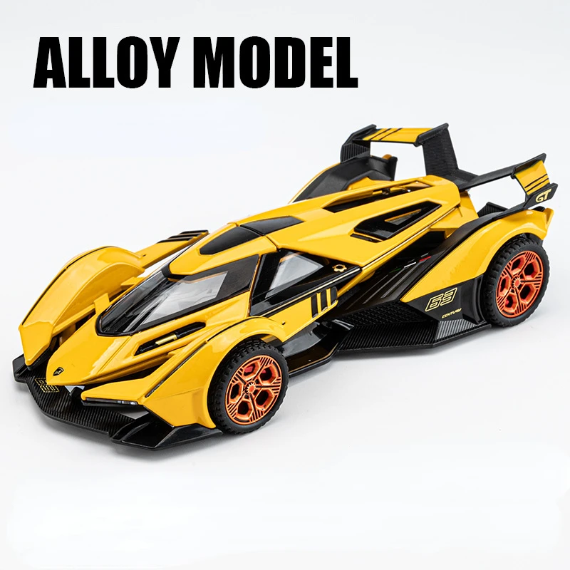 (amarelo V12) Escala 1:32 - Modelo De Carro Esportivo - Fundição Sob Pressão - Simulação De Som E Luz