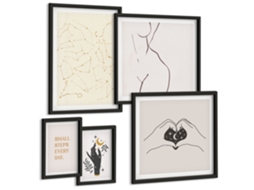 Um Conjunto De Imagens Decorativas Em Uma Moldura Formas Abstratas Boho Moldura Preta Quadros Para O Escritório Espelharte (conjunto De 5 Imagens)
