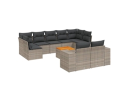 Conjunto de 10 Sofás de Jardim com Almofadões Vime Pe Cinzento MAISON EXCLUSIVE