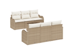 Conjunto 7 Sofá De Jardim Vidaxl Bege Vime Pe (176 X 62 X 85 Cm)