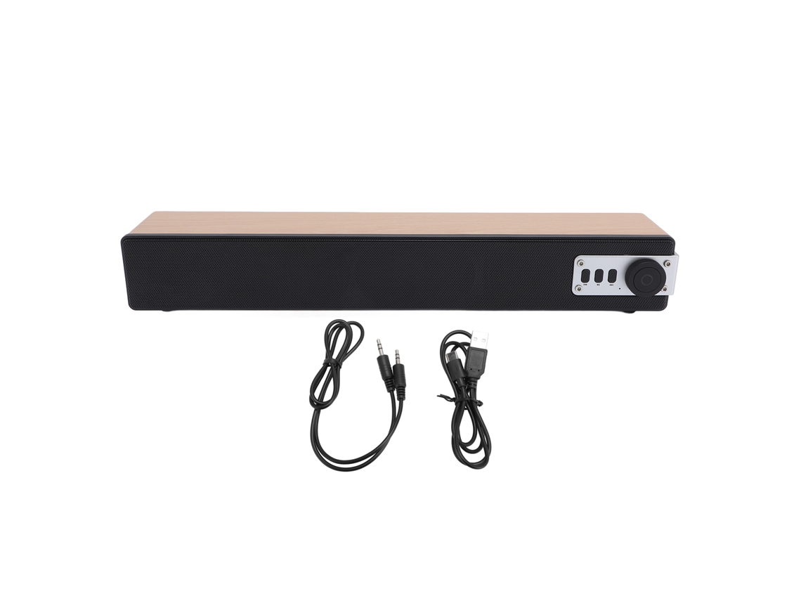 Barra De Som Bluetooth Portátil Com Dois Alto-falantes Compacta Para Casa E Estudo Cor Marrom Claro Madeira