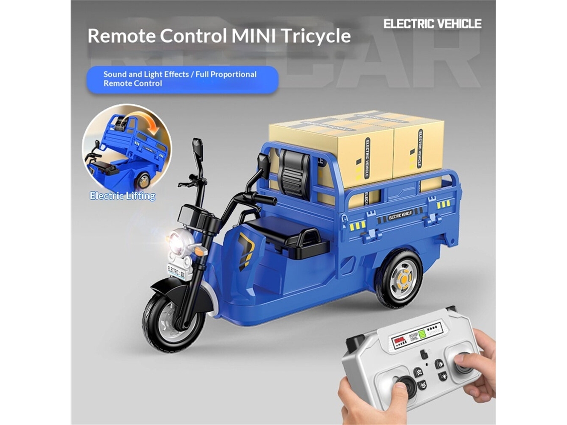 Mini Triciclo Rc Vermelho 2.4g Infantil Controle Remoto Som Luz Led Três Movimentos Enfeite Caminhão Brinquedo Presente MDUG