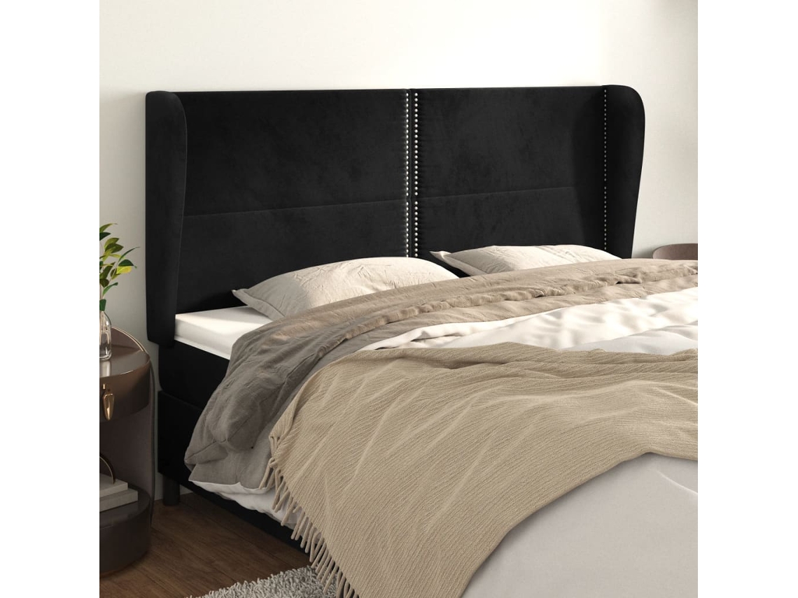 Vidaxl Cabeceira De Cama C/ Abas Veludo 163x23x118/128 Cm Preto