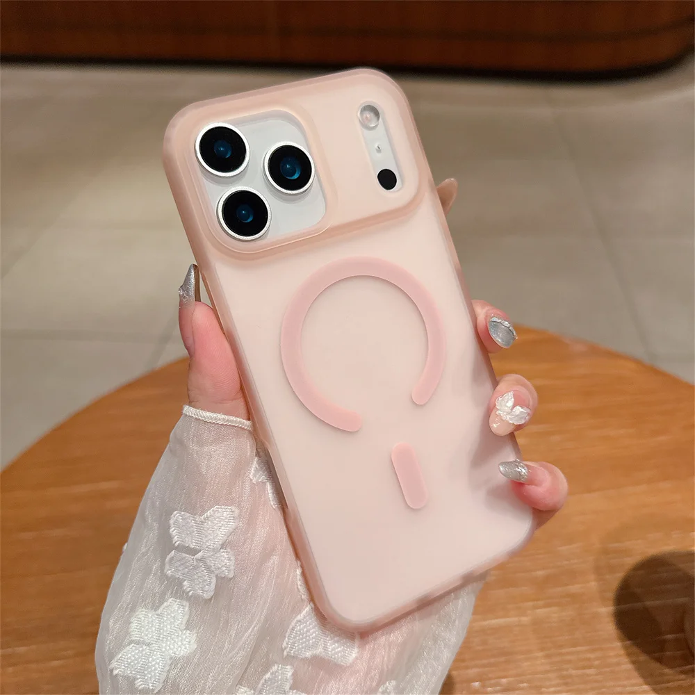Capa Para Iphone 17, Rosa, Fosca E Transparente, Com Carregamento Sem Fio Magsafe.