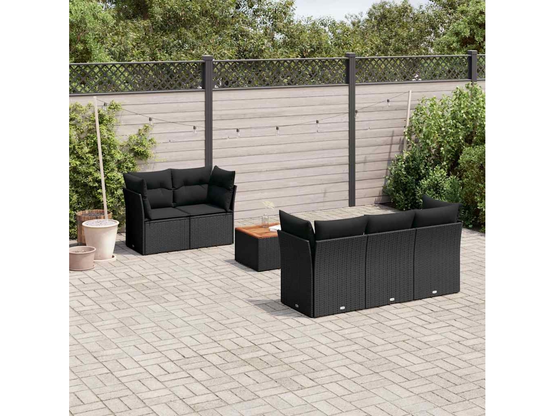 Vidaxl 6 Pcs Conjunto Sofás De Jardim C/ Almofadões Vime Pe Preto