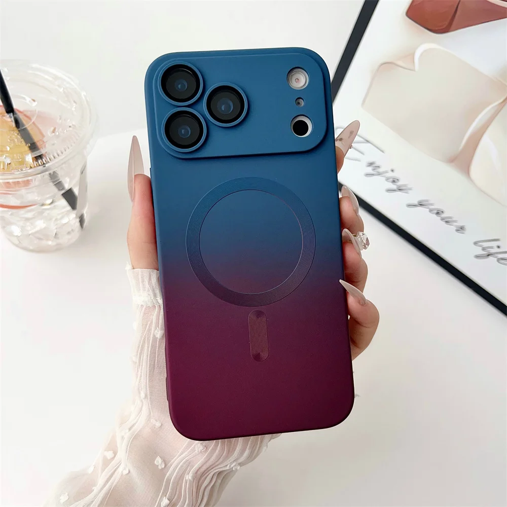 (azul E Vermelho 17) Capa De Celular Com Cores Em Degradê, Compatível Com Carregamento Sem Fio, Feita De Silicone.