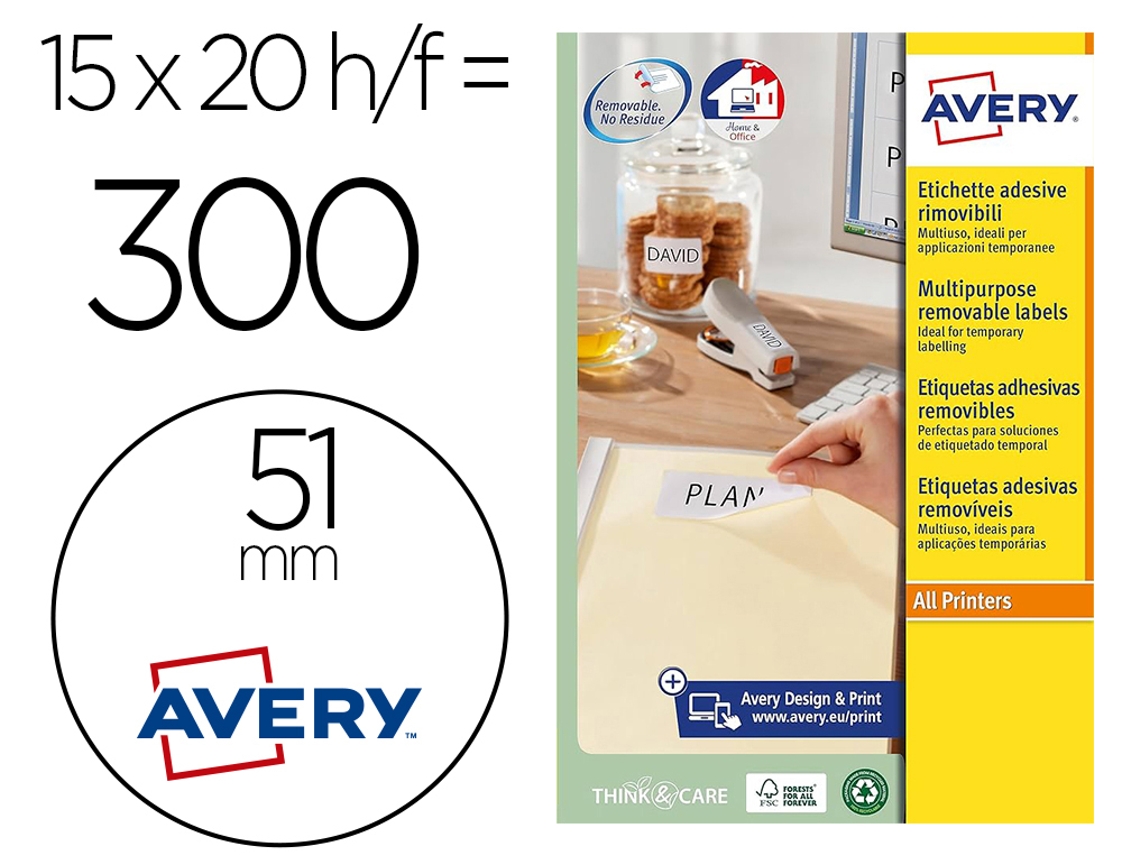 Etiqueta adesiva branca redonda removível AVERY para fotocopiadora de impressora jato de tinta a laser 51 mm