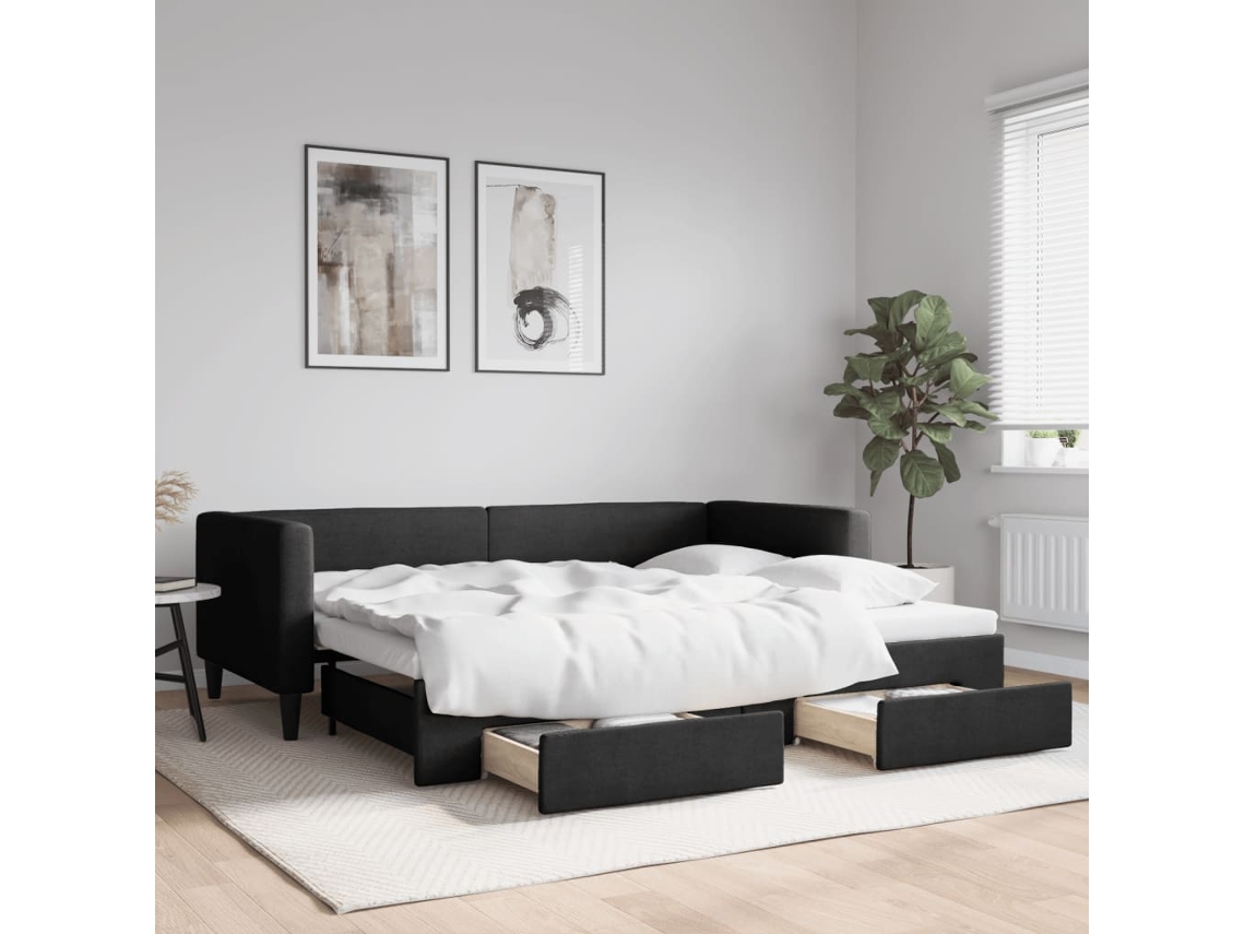 Sofá cama con cajones 90x200 cm Tela negra