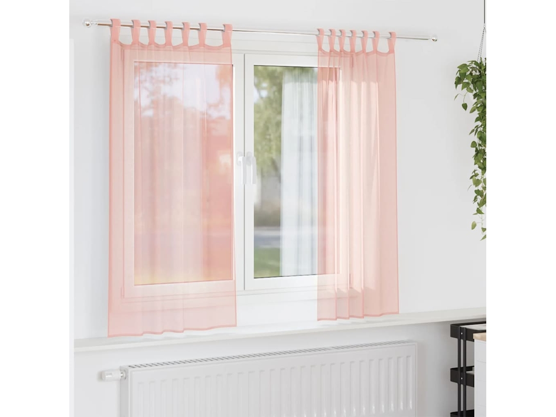 Vidaxl Cortinas De Voile Com Bolsos Para Varão 2 Pcs Rosa
