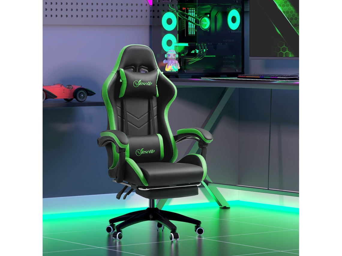 65x65x121-129cm Cadeira Gamer Ajustável Reclinável, Preto E Verde