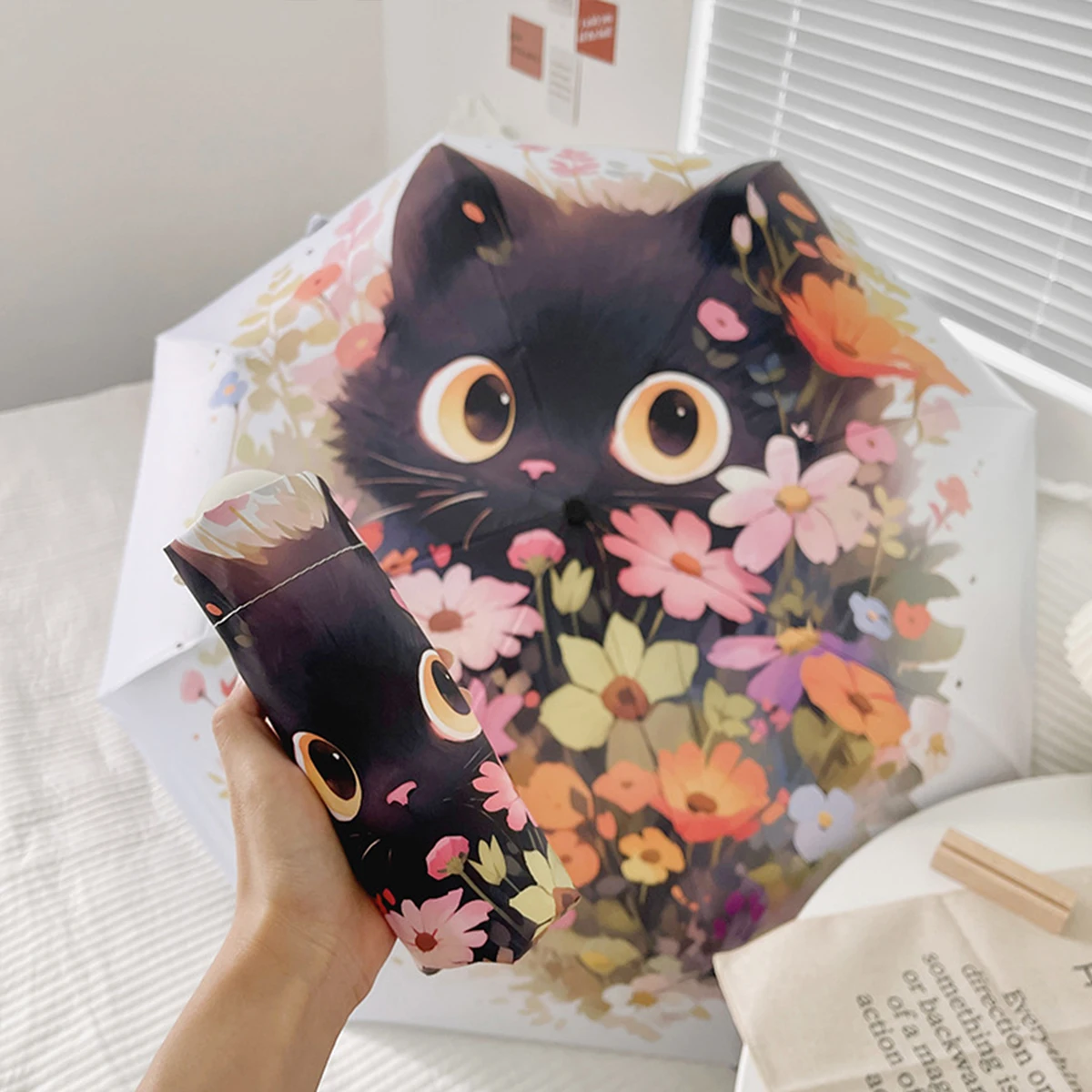 Guarda chuva MDUG com estampa de gato, UV, compacto (gato)