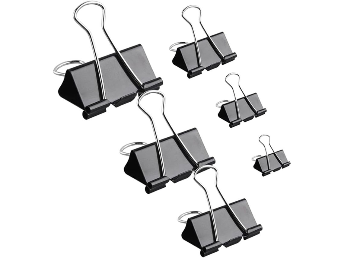 Clipes de papel Alipis Pretos, 120 unidades sortidas, 51a 15mm, ideais para uso em mesas, escolas e em casa.
