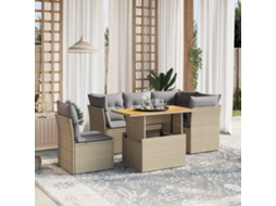 Vidaxl 5 Pcs Conjunto De Sofás P/ Jardim Com Almofadões Vime Pe Bege