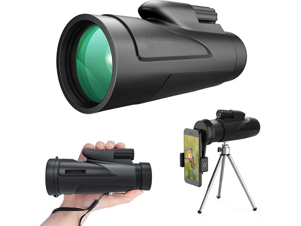 Mira Monocular 12x50 Hd Tripé Ajustável Adaptador Smartphone Observação Pássaros Caça Viagem Preto Yizhood
