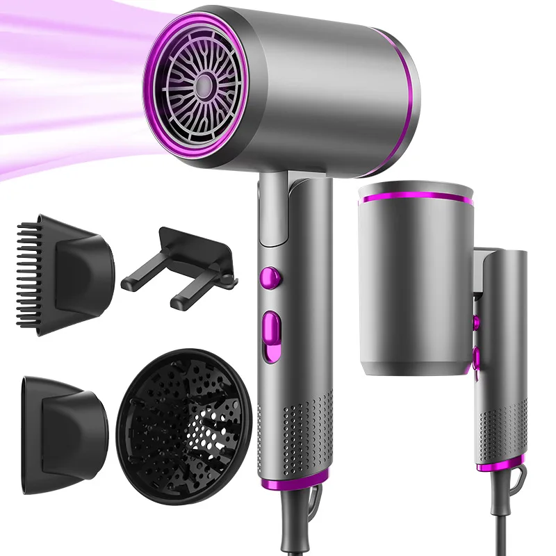 (roxo) Secador De Cabelo Dobrável, 2400w Silencioso Com Múltiplos Bicos