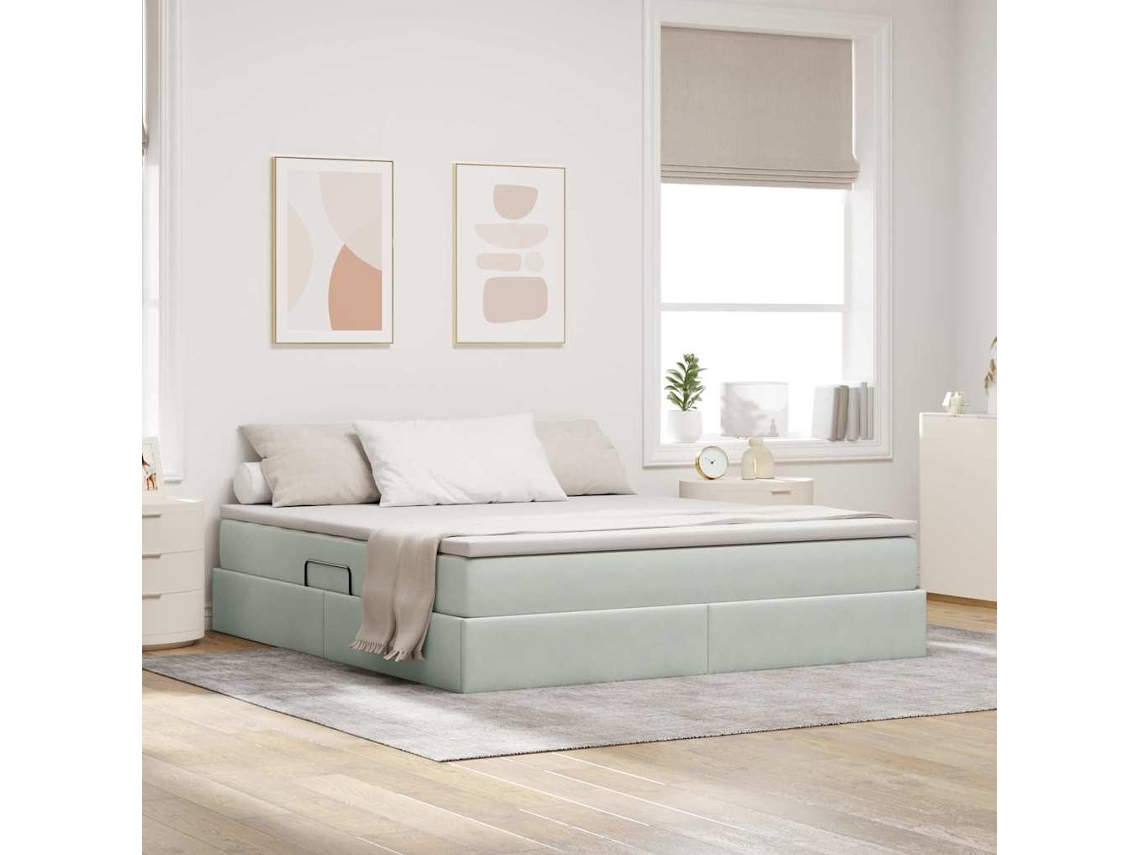 Vidaxl Cama Com Arrumação E Colchão Cinzento-claro 180 X 200 Cm Veludo