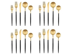 Conjunto de Prata Matte Gold com Cabo Preto, Bysta, 20 Peças, Aço Inoxidável | S/MARCA