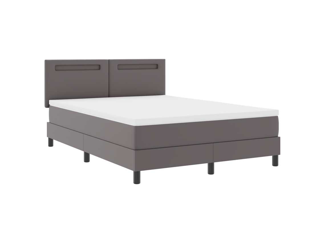 Cama Box Com Colchão  Em Cinza - Vidaxl, Couro Sintético (140x200 Cm)