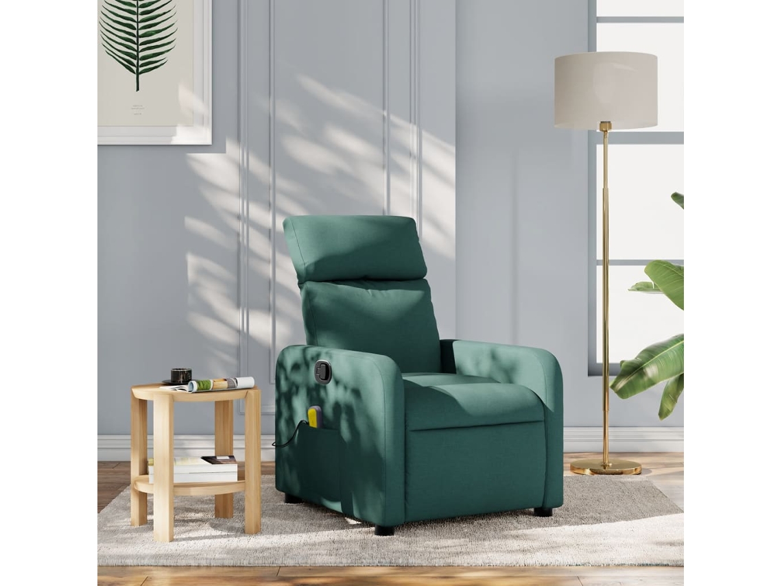 Vidaxl Poltrona De Massagens Reclinável Tecido Verde-escuro