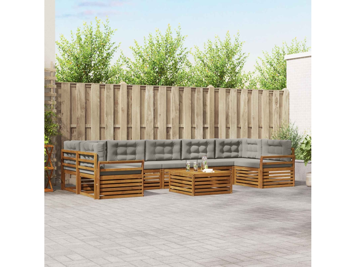 Vidaxl Conjunto De Sofás Para Exterior 8 Unid. Cinza Natural E Claro
