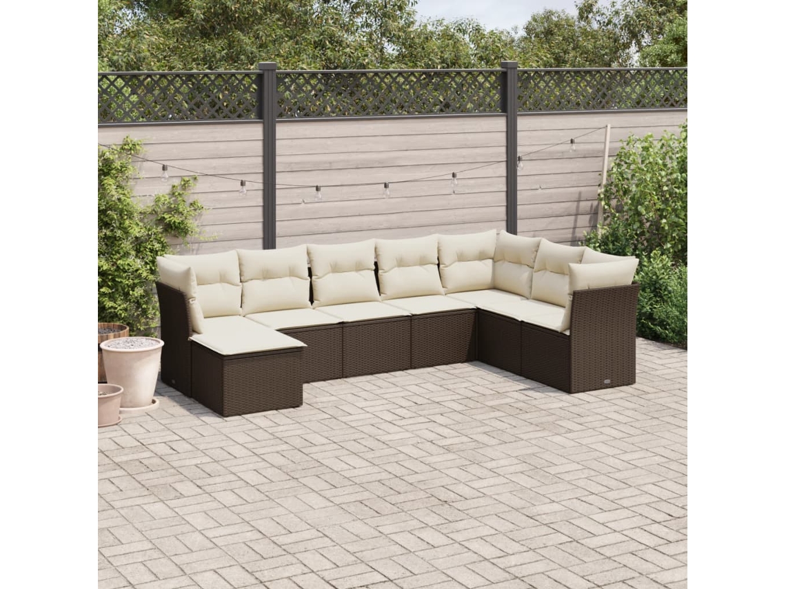 Vidaxl 8 Pcs Conjunto Sofás De Jardim C/ Almofadões Vime Pe Castanho