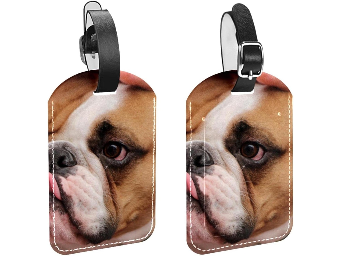 Conjunto De 2 Etiquetas Bagagem Em Couro Sintético Com Estampa Buldogue Francês, Marrom
