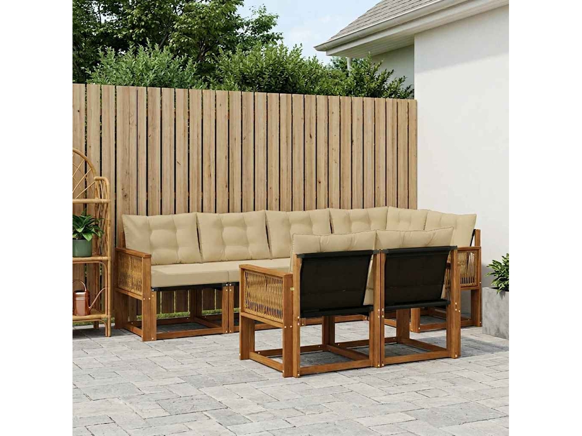 Vidaxl Conjunto De Sofás Para Exterior 7 Pcs Natural E Bege
