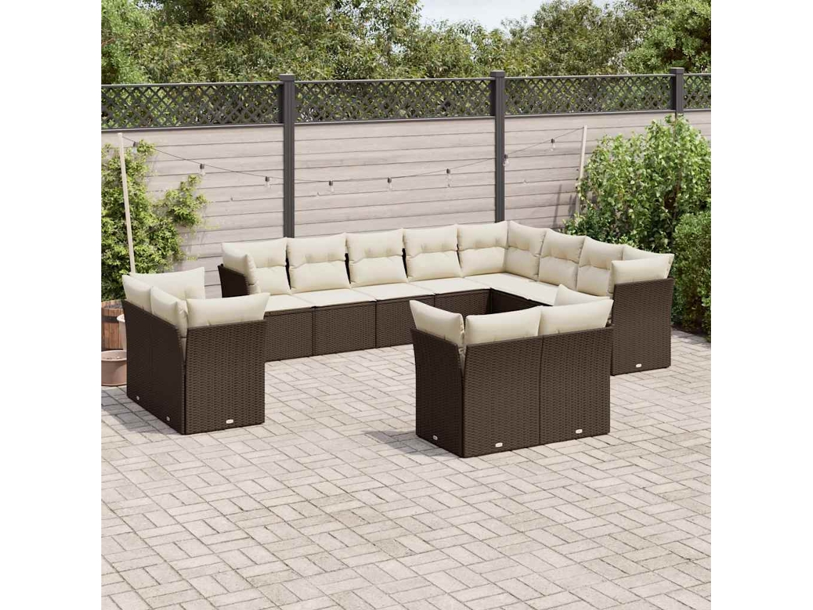 Vidaxl 12 Pcs Conjunto De Sofás Jardim Com Almofadões Vime Pe Castanho