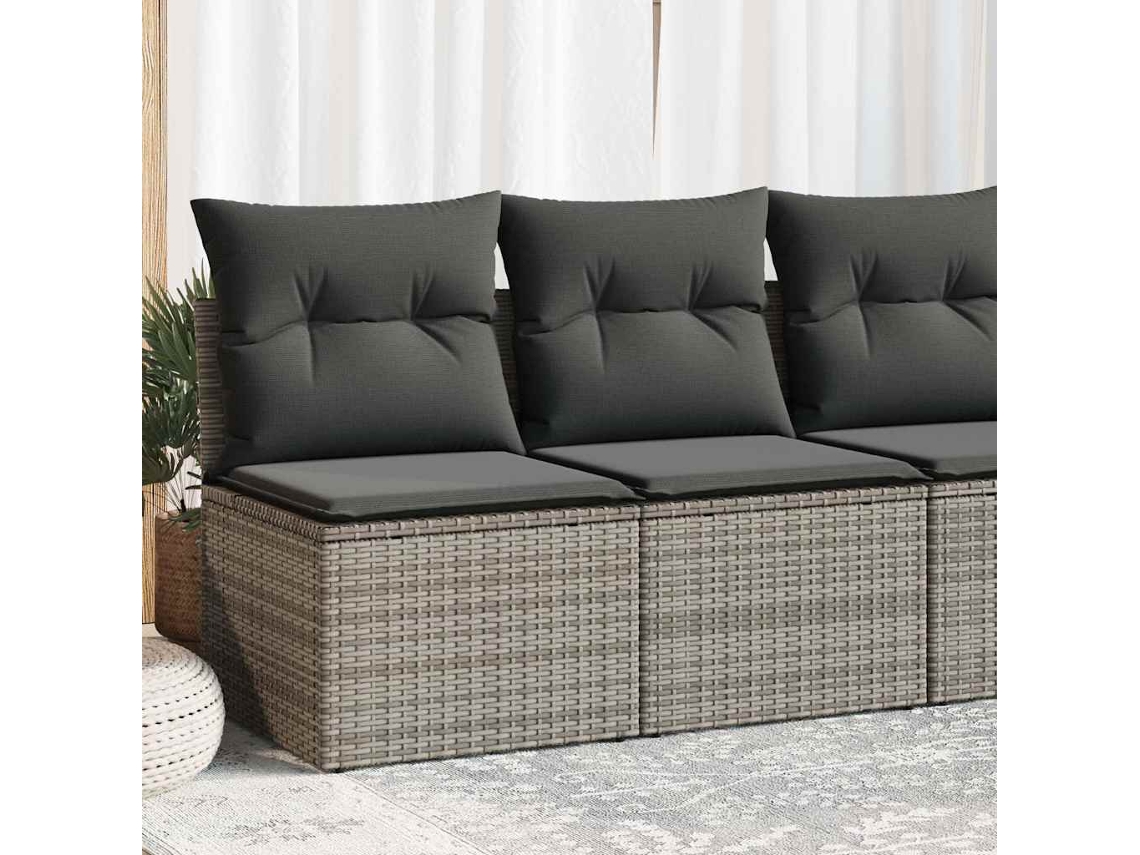 Vidaxl 2 Pcs Conjunto Sofás Jardim Almofadões Vime Pe/acácia Cinzento